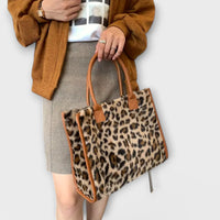 Chic Leopardmønstret Plys Tote