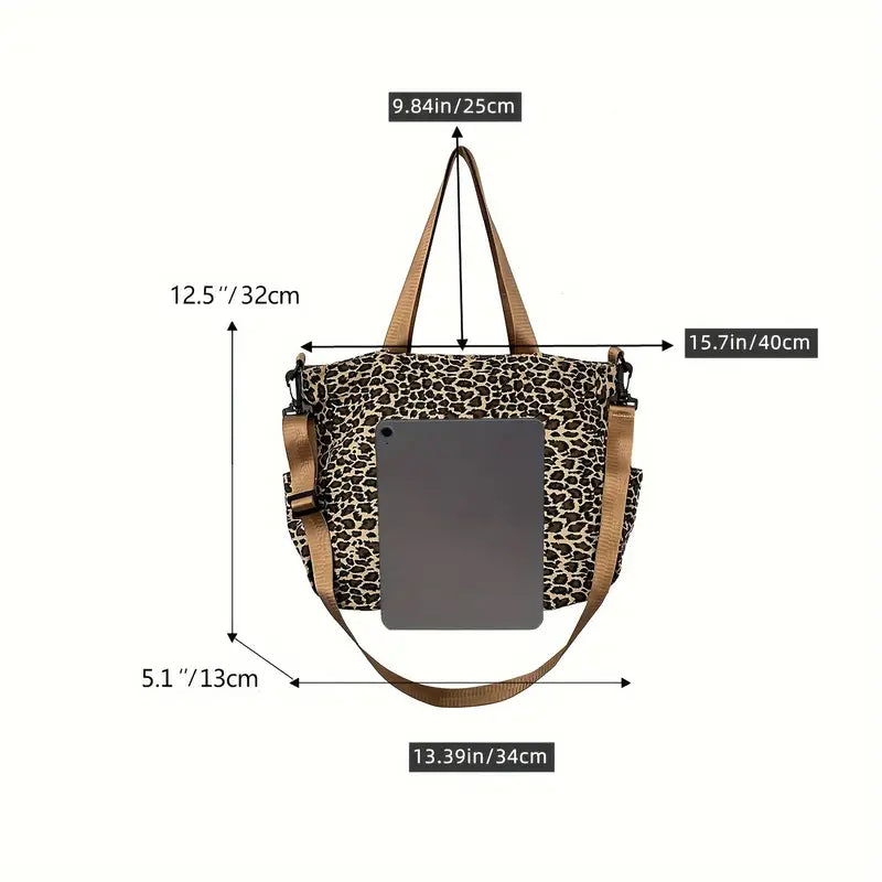 Leopardmønstret Canvas Crossbody Taske