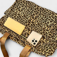 Leopardmønstret Canvas Crossbody Taske